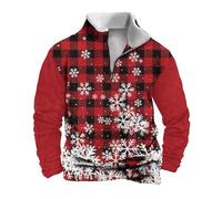 Felpa natalizia da uomo, vestibilità ampia, alla moda, alla moda, con stampa 3D, a maniche lunghe, per feste, costumi per regali di Natale all'aperto, Rosso, XL