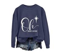 Felpa natalizia oversize da donna maglioni da donna Christmas Oh Night Divine casual a maniche lunghe felpa casual per feste in costume per interni ed esterni regali di Natale, Marina Militare, L