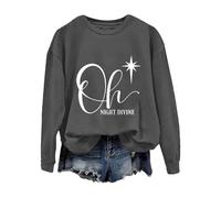 Felpa natalizia oversize da donna maglioni da donna Christmas Oh Night Divine casual a maniche lunghe felpa casual per feste in costume per interni ed esterni regali di Natale, Grigio scuro, L