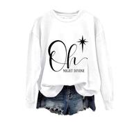 Felpa natalizia oversize da donna maglioni da donna Christmas Oh Night Divine casual a maniche lunghe felpa casual per feste in costume per interni ed esterni regali di Natale, bianco, L