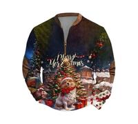Felpa Natalizia Uomo Girocollo, Abbigliamento Uomo Natalizio Stampati Cerniera a Mezza Lunghezza, Tema Christmas Felpe Vintage - Sweatshirt Natale Classic caffè 4XL