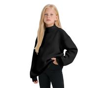 Felpa nera a maniche lunghe e collo alto con tasca - tinta unita - Felpa casual per la scuola - Maglietta basic a collo alto - Abbigliamento autunnale per adolescenti