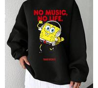 Felpa nera "Music First" di SpongeBob SquarePants | Stile musicale ✅Design: SpongeBob SquarePants con le cuffie che ascolta musica, con lo slogan "NO MUSIC, NO LIFE". La combinazione di colori rosso e