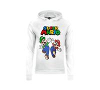 FELPA NINTENDO SUPER MARIO Mario e Luigi Con Cappuccio ORIGINALE Bimbo/a BIANCA