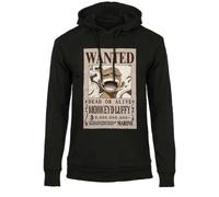 FELPA ONE PIECE Con Cappuccio WANTED LUFFY ORIGINALE Adulto/a UFFICIALE Manga