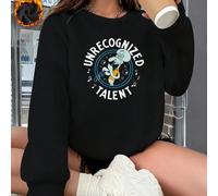 Felpa oversize casual nera a maniche lunghe da donna Testo "VORREI ESSERE A LETTO" abbinato a un polpo accasciato DNA di lavoratori/studenti mescolato~ La vestibilità oversize valorizza la figura Indo