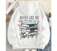 Felpa oversize con stampa grafica "I libri sono la mia pozione curativa", casual con vestibilità morbida, con cappuccio e coulisse, manica lunga in pile di cotone, abbigliamento da strada adatto per l