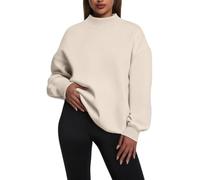 Felpa oversize da donna a collo alto con spalle scese, Beige, S
