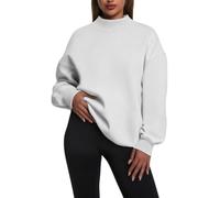Felpa oversize da donna a collo alto con spalle scese, bianco, XXL