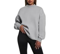 Felpa oversize da donna a collo alto con spalle scese, Cenere Chiaro, L