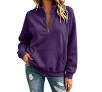 Felpa oversize da donna con cappuccio a maniche lunghe con zip a un quarto, Viola, 3XL