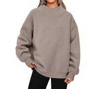 Felpa oversize da donna con collo a lupetto pullover accogliente autunno inverno casual sciolto top, Marrone, L