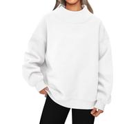Felpa oversize da donna con collo a lupetto pullover accogliente autunno inverno casual sciolto top, bianco, L