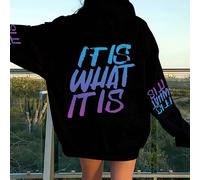 Felpa oversize da donna con grafica a sfumatura "IT IS WHAT IT IS" | Felpa casual e ampia per autunno e inverno, stile Y2K, top, autunno, maglie a maniche lunghe per donna, Natale 0XL,1XL,2XL,3XL,4XLL