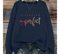 Felpa oversize da donna con scritta PERFETTAMENTE Imperfetta, stampa a lettere, collo rotondo, adatta per laurea, insegnanti, ritorno a scuola, autunno inverno 0XL,1XL,2XL,3XL,4XLBlocchi di colore,Geo
