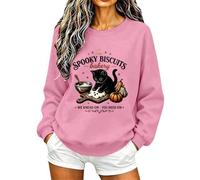 Felpa oversize da donna con stampa di fantasmi di Halloween, zucche e rose, girocollo, Colore: rosa., XL