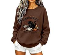 Felpa oversize da donna con stampa di fantasmi di Halloween, zucche e rose, girocollo, marrone, M