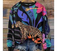 Felpa oversize da donna con stampa leopardata e floreale all-over, adatta per l'autunno, la laurea, gli insegnanti, il ritorno a scuola, pullover per l'autunno e l'inverno 1XL,2XL,3XL,4XLTropicaleTess