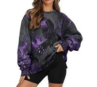 Felpa oversize da donna girocollo a maniche lunghe, con Iris Fire gotico, vestibilità ampia