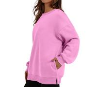 Felpa oversize da donna, girocollo, a maniche lunghe, tinta unita, Y2k, taglie forti, alla moda, senza cappuccio, con tasche laterali, per adolescenti, ragazze, scuola, studenti, tutti i giorni, Rosa