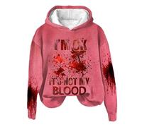 Felpa oversize da donna "I'M Ok It's Not My Blood", felpa con cappuccio sarcastico per Halloween, felpa con cappuccio con stampa morbida, rosa intenso, L