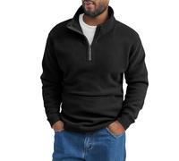 Felpa oversize da uomo con mezza zip, in pile polare, con collo alto e bordi a costine, calda e morbida, felpa da uomo a maniche lunghe, collo alto, maglioni casual basic comodi, Nero , L