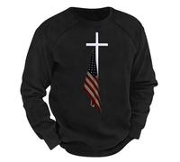 Felpa oversize da uomo felpe stampate per uomo girocollo pullover all'aperto croce stelle e strisce pullover stampato bandiera grafica abbigliamento sportivo morbido comodo maglione casual pullover a