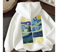 Felpa oversize in cotone con stampa "La Notte Stellata" di Van Gogh: un must-have per l'autunno/inverno, comoda e confortevole per l'uso quotidiano e come accessorio di stile per la fotografia, tessut