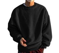 Felpa oversize in pile da uomo, pullover termico, maglione con collo a giro, invernale, caldo, casual, morbido al tatto, abbigliamento da salotto, comodo pullover senza cappuccio, top casual, S-5Xl