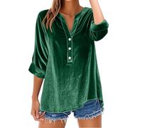 Felpa Oversize Long Scollo a V Felpa Donna Oversize Velluto Dorato Felpe Mezza Stagione Loungewear Manica Lunga Top Con Pulsante Casual Top Tinta Unita Camicia Quotidiane Top, verde, L