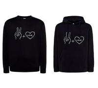 FELPA Peace Love No War Cuore Pace simbolo con cappuccio o girocollo Nera Hippy