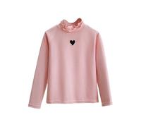 Felpa per Bambina a Maniche Lunghe con Collo Alto a Tartaruga con Stampa a Cuore - Maglia Base Strato Primo per Bambini - Autunno Inverno - Morbida e Calda, rosa, 11-12 Years