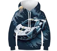 Felpa per Bambini Auto Sportiva in Tessuto Traspirante - Hoodie per Bambini con Design 3D, Sweatshirt per Bambini per Sport E Relax.