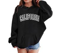 Felpa per bambini oversize a maniche lunghe con stampa nome della città LOS Angeles e girocollo tempo libero vintage streetwear pullover cotone maglie top stile casual per ragazze teenager, A-nero
