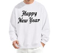 Felpa per capodanno - Felpe a girocollo con scritta "Happy New Year", casual, da uomo, per vacanze, viaggi, abbigliamento quotidiano, bianco, 3XL