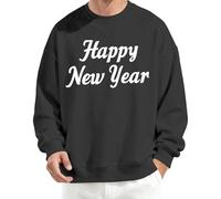 Felpa per capodanno - Felpe a girocollo con scritta "Happy New Year", casual, da uomo, per vacanze, viaggi, abbigliamento quotidiano, Nero , 3XL