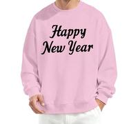 Felpa per capodanno - Felpe a girocollo con scritta "Happy New Year", casual, da uomo, per vacanze, viaggi, abbigliamento quotidiano, rosa chiaro, 3XL