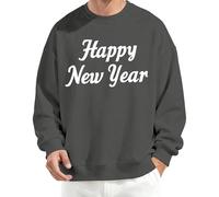 Felpa per capodanno - Felpe a girocollo con scritta "Happy New Year", casual, da uomo, per vacanze, viaggi, abbigliamento quotidiano, Grigio scuro, 3XL
