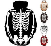 Felpa per Halloween, tuta unisex con scheletro di tutti i santi, felpa con cappuccio stampata con tasca a marsupio, maglione con stampa 3D completa, atletica, traspirante, alla moda per adulti, Rosso