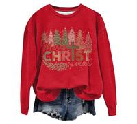 Felpa per Happy Christmas Tree Graphics a maniche lunghe, con cappuccio, per Natale, da donna, Colore: rosso, S