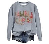 Felpa per Happy Christmas Tree Graphics a maniche lunghe, con cappuccio, per Natale, da donna, grigio., XL