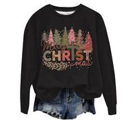 Felpa per Happy Christmas Tree Graphics a maniche lunghe, con cappuccio, per Natale, da donna, Nero , XL