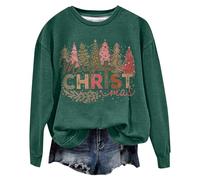 Felpa per Happy Christmas Tree Graphics a maniche lunghe, con cappuccio, per Natale, da donna, verde, S
