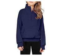 Felpa per ragazze adolescenti, con mezza cerniera, a maniche lunghe, oversize, per l'autunno, spessa, a collo alto, leggera, per la scuola (blu navy, 13-14 anni)