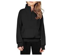 Felpa per ragazze adolescenti, con mezza cerniera, a maniche lunghe, oversize, per l'autunno, spessa, a collo alto, leggera, per la scuola (nero, 9-10 anni)