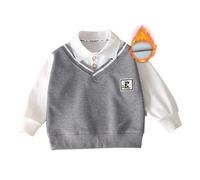 Felpa per ragazzi e ragazzi, per la scuola, in pile, per bambini, a maniche lunghe, con scollo a V, per autunno e inverno, abbigliamento caldo, grigio., 9-10 Jahre