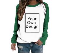 Felpa Personalizzata da Stampare per Donne e Ragazze - Maglia a Maniche Lunghe Patchwork da Personalizzare con Foto/Logo/Testo, Abbigliamento Personalizzato Esclusivo per Natale Halloween, verde, M