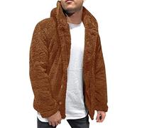 Felpa Pile, Abrigo cálido de forro Polar con Capucha para Hombre, Abrigo holgado de Manga Larga de Color sólido para Invierno con botón (Brown, XL)
