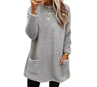 Felpa Pile Donna Lunga Oversize Felpe Lunghe da Donna Pullover Donna Sweatshirt Women Personalizzate Taglie Forti Felpa Maniche Lunghe Senza Cappuccio Larga Basic Donna Manica Lunga Grande Grigio XL