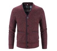 Felpa Pile Uomo, Uomo Casual Solido Button Down Manica Lunga Tasca Cardigan Caldo Sciolto Inverno Giacca Cappotto per Lavoro A Casa (Red, XXXL)
